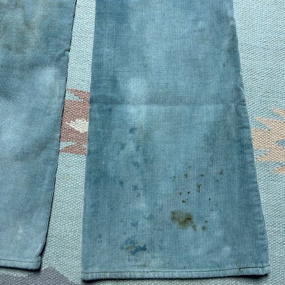 Vintage 70s corduroy bell bottom pants Lee faded turquoise distressed 25x31 - Picture 9 of 15